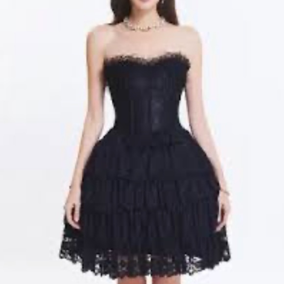 Zara Dresses & Skirts - 🌺Host Pick!🌺 Vintage Zara Black Lined Lace Silk Strapless Corset Dress Size M